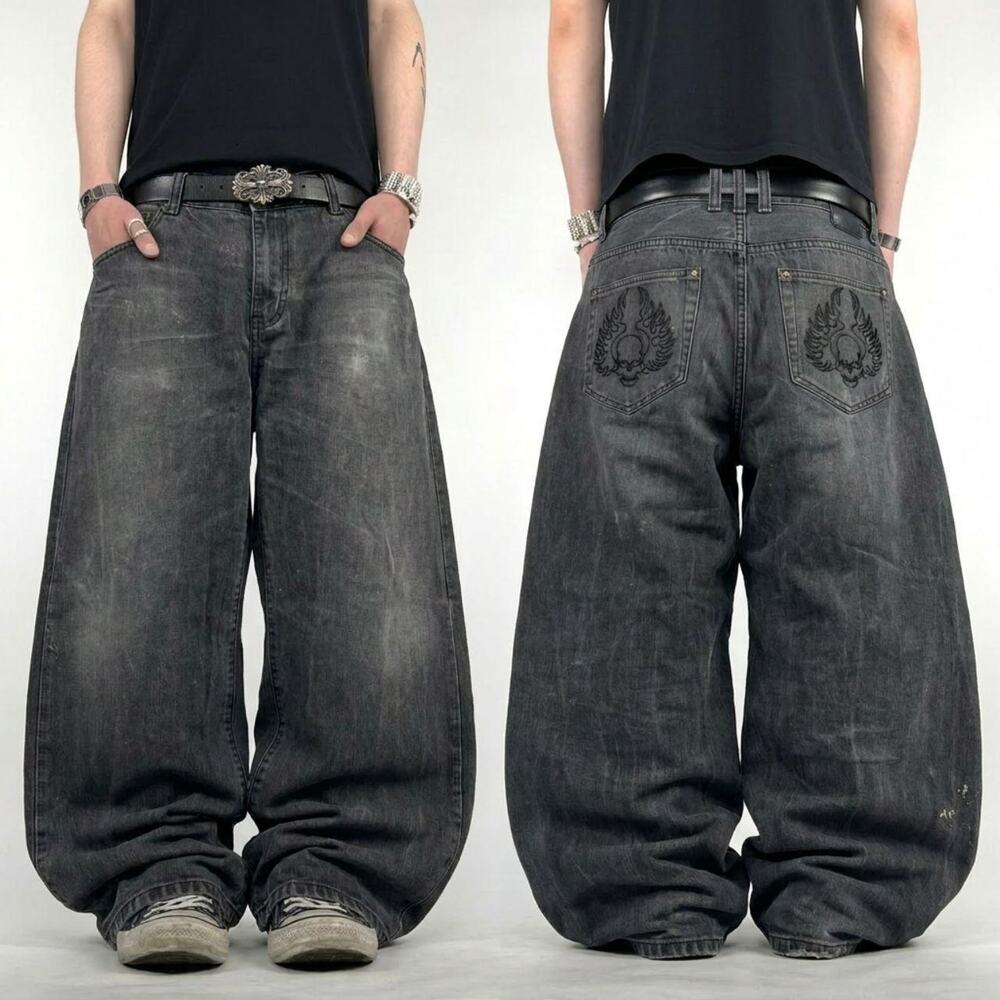 Vintage y2k grunge archive baggy wide leg faded grey skater rare jeans